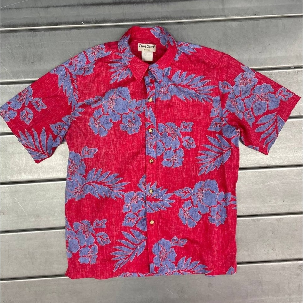 Vintage Cooke Street Hawaiian Button‎ Up Shirt Mens Large Red Blue Floral